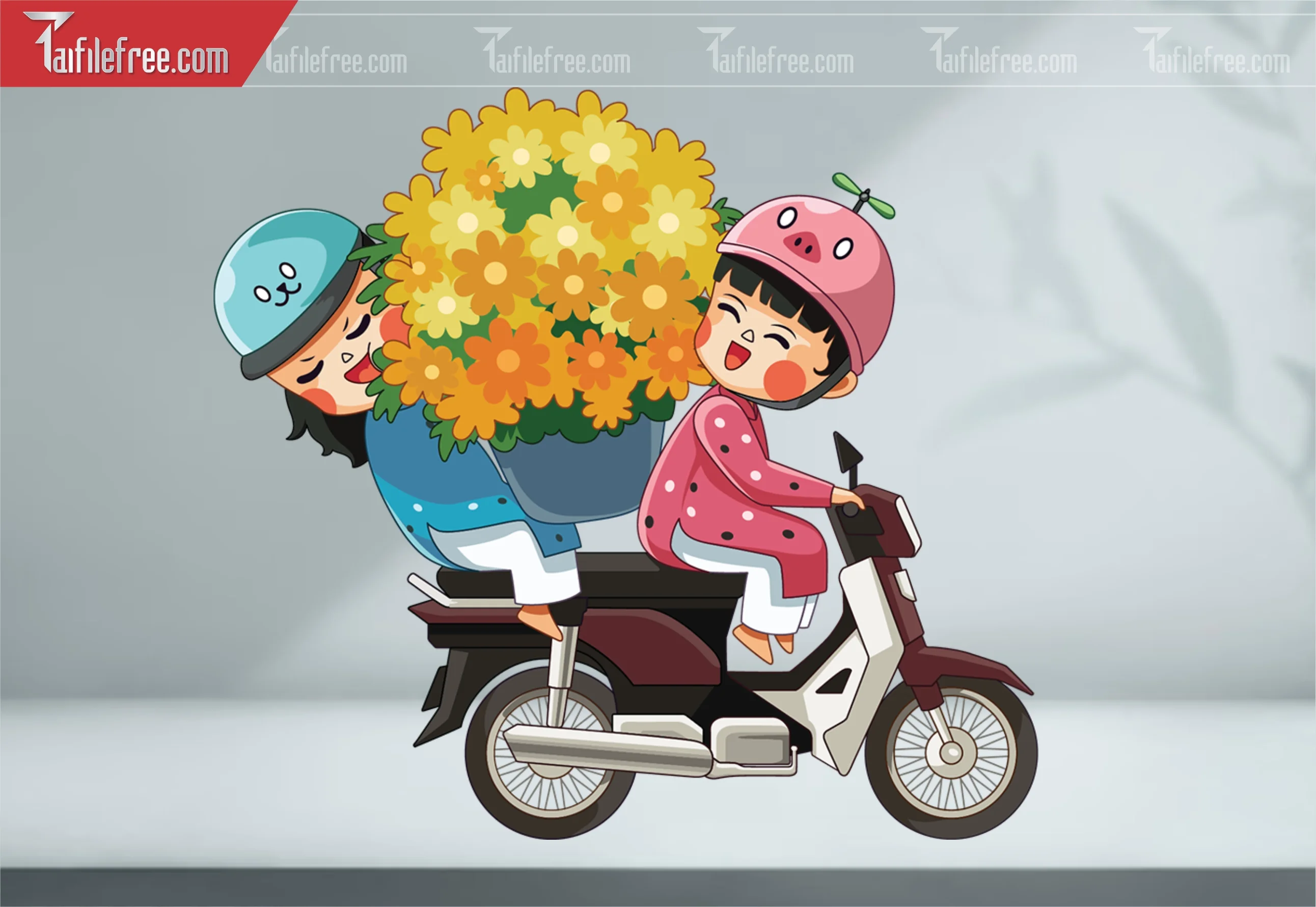 Dữ Liệu, Họa Tiết Tết, Chipi Đi Xe Máy Chơi Tết_DLT90